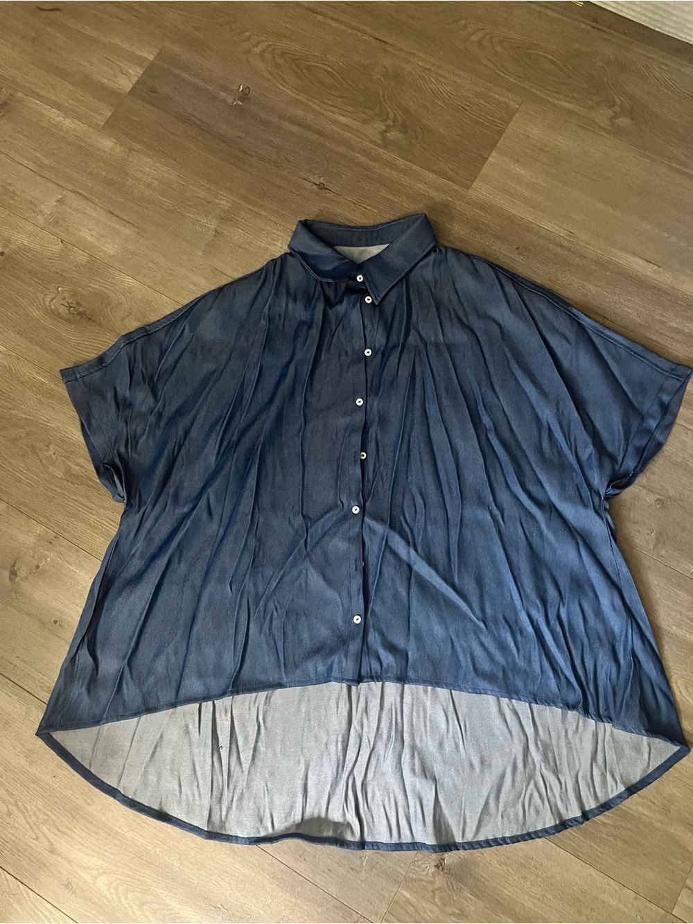 Women’s Navy Short-Sleeve Denim Button-Up Shirt and matching pants